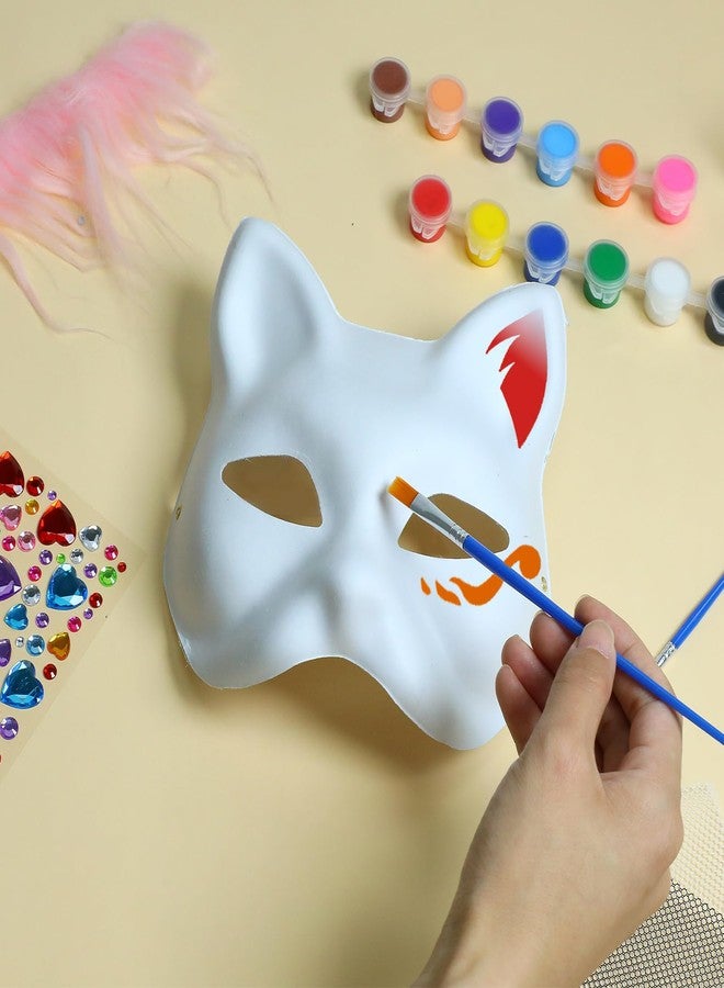 Gabrella 33 Pcs DIY Cat Mask Kit, Blank Therian Mask Making Kit with Fur and Eye Mesh, Paint Masquerade Costume Prop, DIY Paper Masks Painting Set for Carnival, Halloween, Carnival Cosplay Dance Party - Image 4